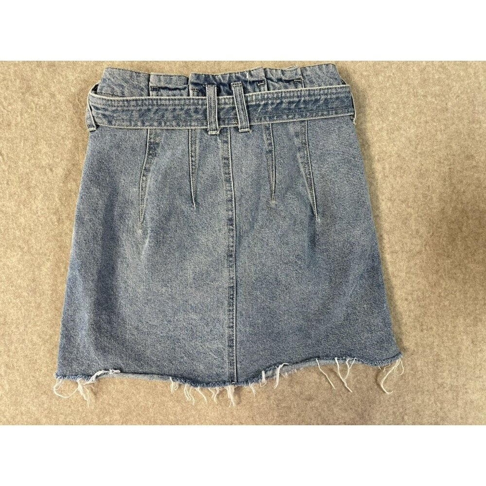 Free People We The Free Sz 25 East of Eden Belted Denim Frayed Mini Skirt - Picture 4 of 13